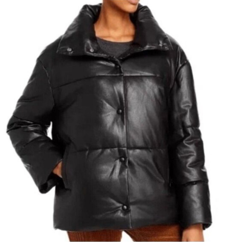 BAGATELLE NYC OVERSIZED FAUX LEATHER PUFFER JACKET